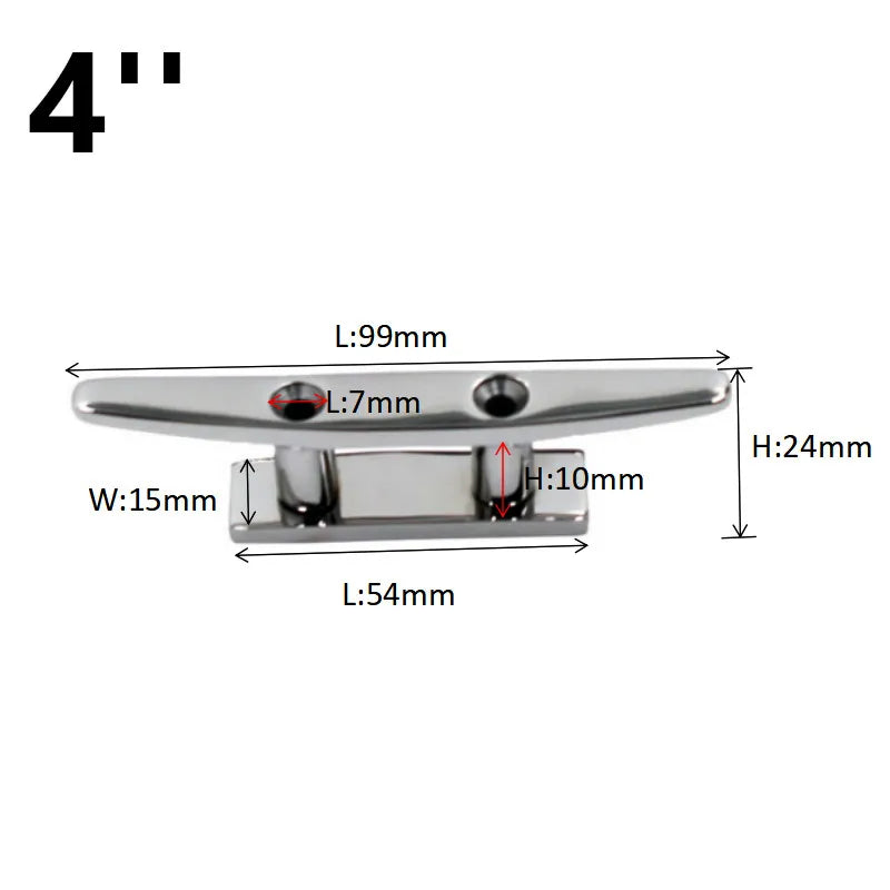 4' 5' 6' 8' Low Flat Cleat 316 Stainless Steel 2 Hole Hardware Boat Cleats for Marine Boat Deck  - Automotive LED Light
