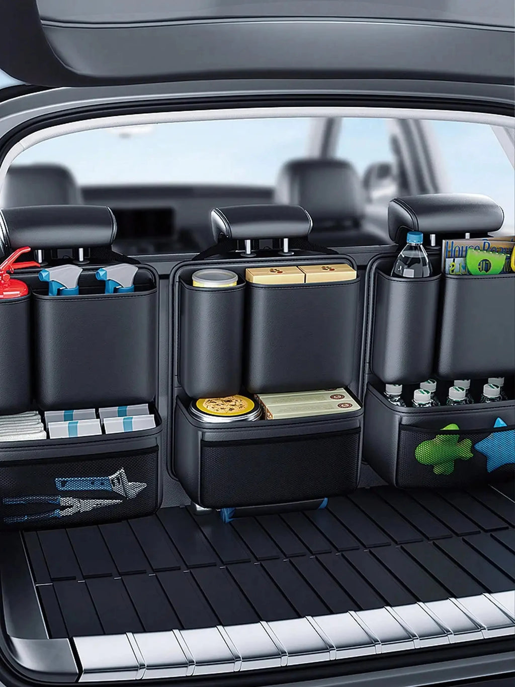 Car Rear Seat Back Hanging Storage Bag Multi-Compartment Auto Organizer Waterproof Universal for - Automotive LED Light