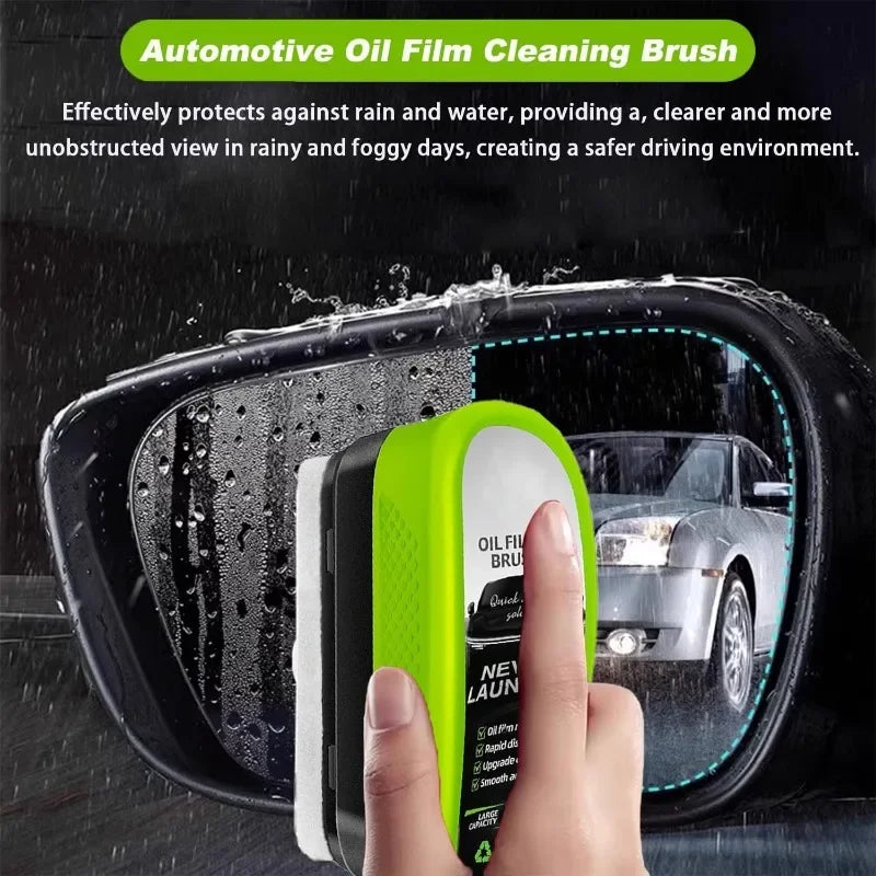 Auto Glass Oil Stain Remover Brush w/150ml Bottle - Car Windshield Deep Cleaning Tool for Foggy  - Automotive LED Light