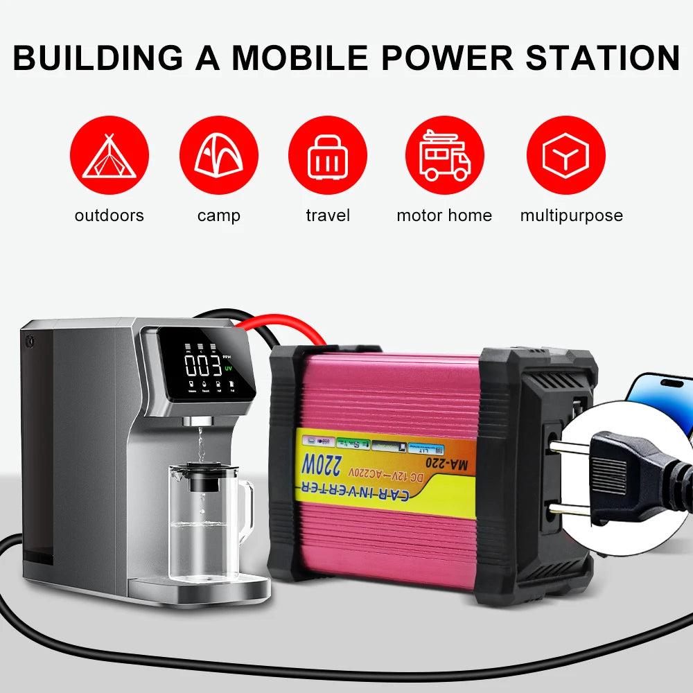 12V To 220V DC/AC Inverter Storage Batteries Inverter 220W Automobile Inverter Car Converter 1+1 - Automotive LED Light