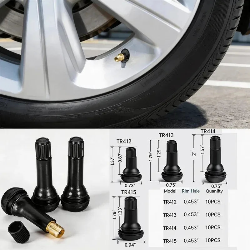 4/8/24PCS Car Tubeless Tire Valve Tire Valve Stem TR412/TR413/TR414/TR415 with Dust Cover Black  - Automotive LED Light