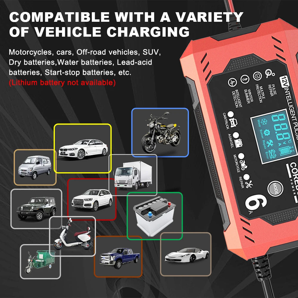 6A 12V Household Storage Battery Chargers For AGM Gel Lead Acid Batteries Charging Intelligent P - Automotive LED Light