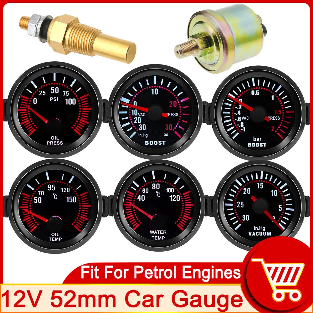 AD White Light 52mm Water Temperature Gauge + Sensor Volt Oil Temp Oil Pressure Rpm Tachometers  - Automotive LED Light