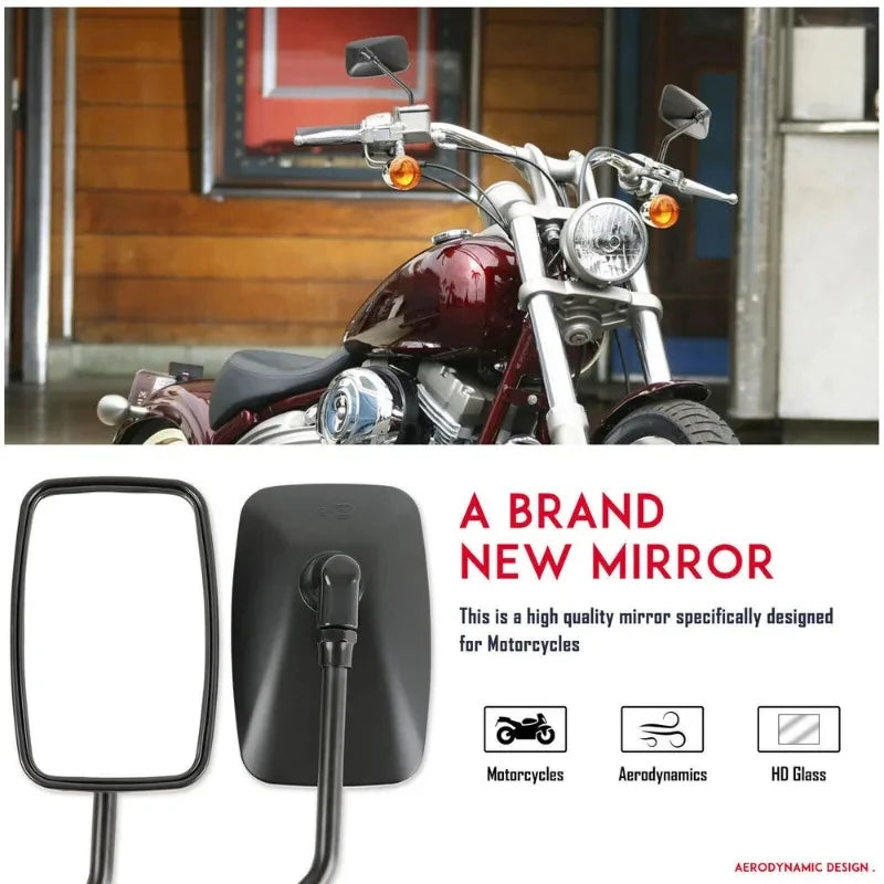 1 Pair Black 10MM Universal Motorcycle Rear View Mirrors Thread Black Rectangle Rearview Side Mi - Automotive LED Light