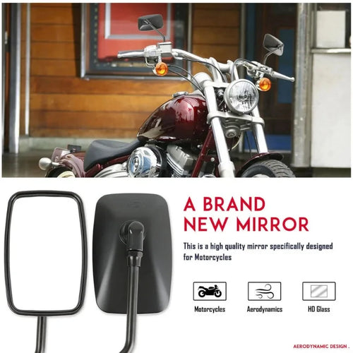 1 Pair Black 10MM Universal Motorcycle Rear View Mirrors Thread Black Rectangle Rearview Side Mi - Automotive LED Light