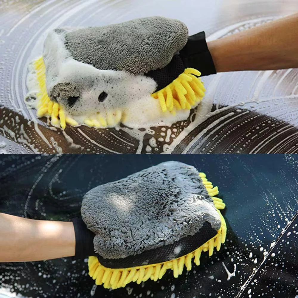 Car Wash Glove Coral Mitt Soft Anti-scratch for Car Wash Multifunction Thick Cleaning Glove Car  - Automotive LED Light