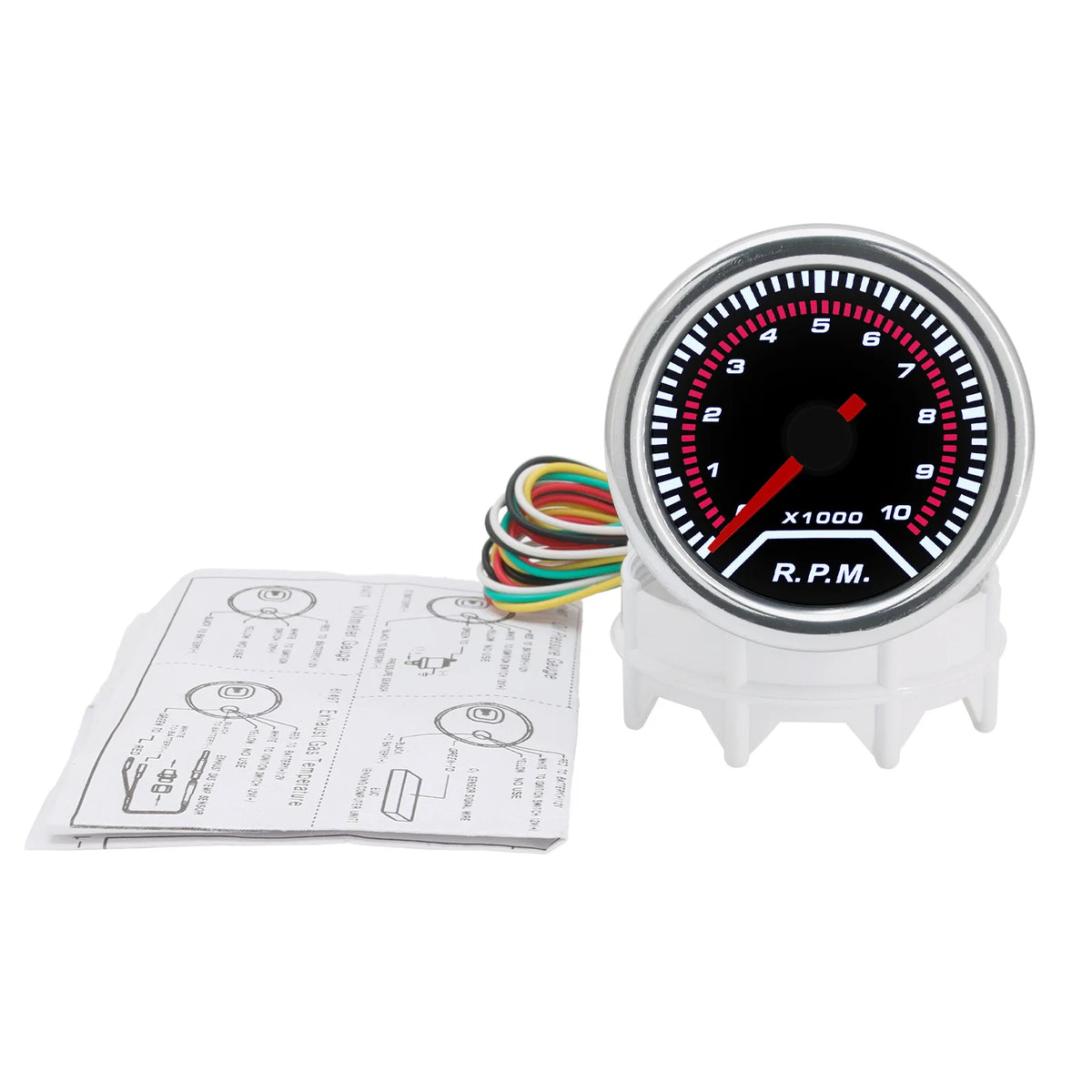 52mm Tachometer 10k rpm Meter Gauge Digital Speedmeter with White Backlight White Chrome Bezel f - Automotive LED Light