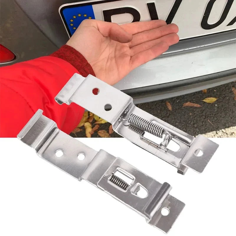 2 PCS Rectangular Car License Plate Spring Loaded Stainless Steel Bracket Cars Frame Holder Clam - Automotive LED Light