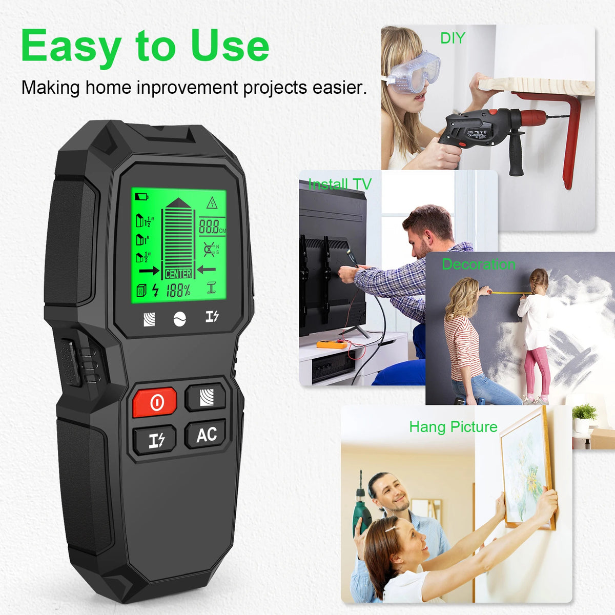 Wall Scanner 7 in 1 LCD Electronic Detector Metal Detector Testing Tools High Sensitivity Wall S - Automotive LED Light