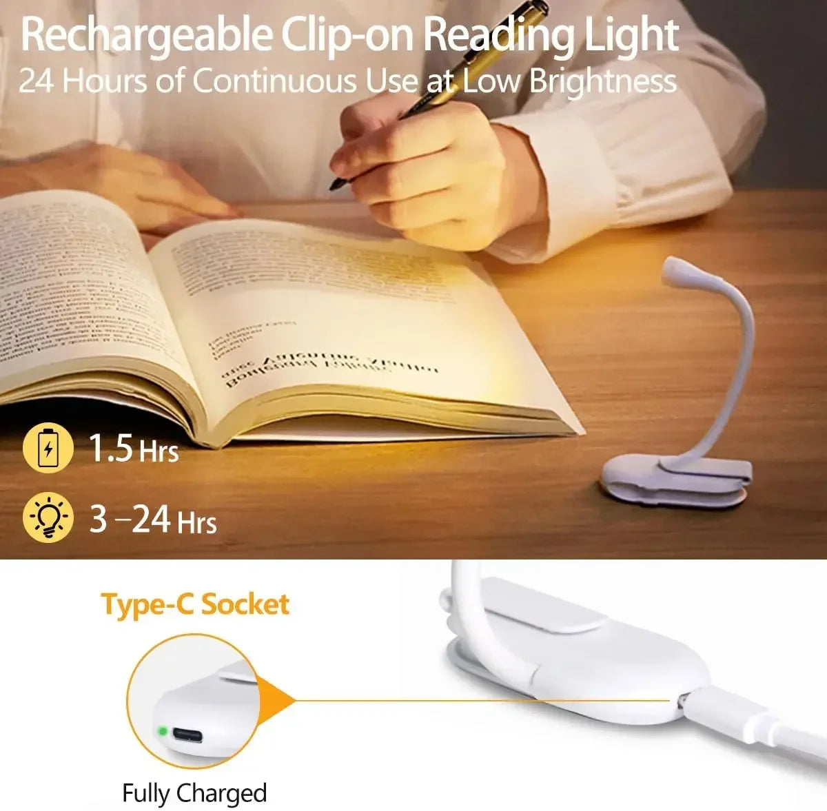 USB Rechargeable Mini Reading Book Lamp LED Dimmable Bedroom Eye Protection 360° Flip Book Lamp  - Automotive LED Light