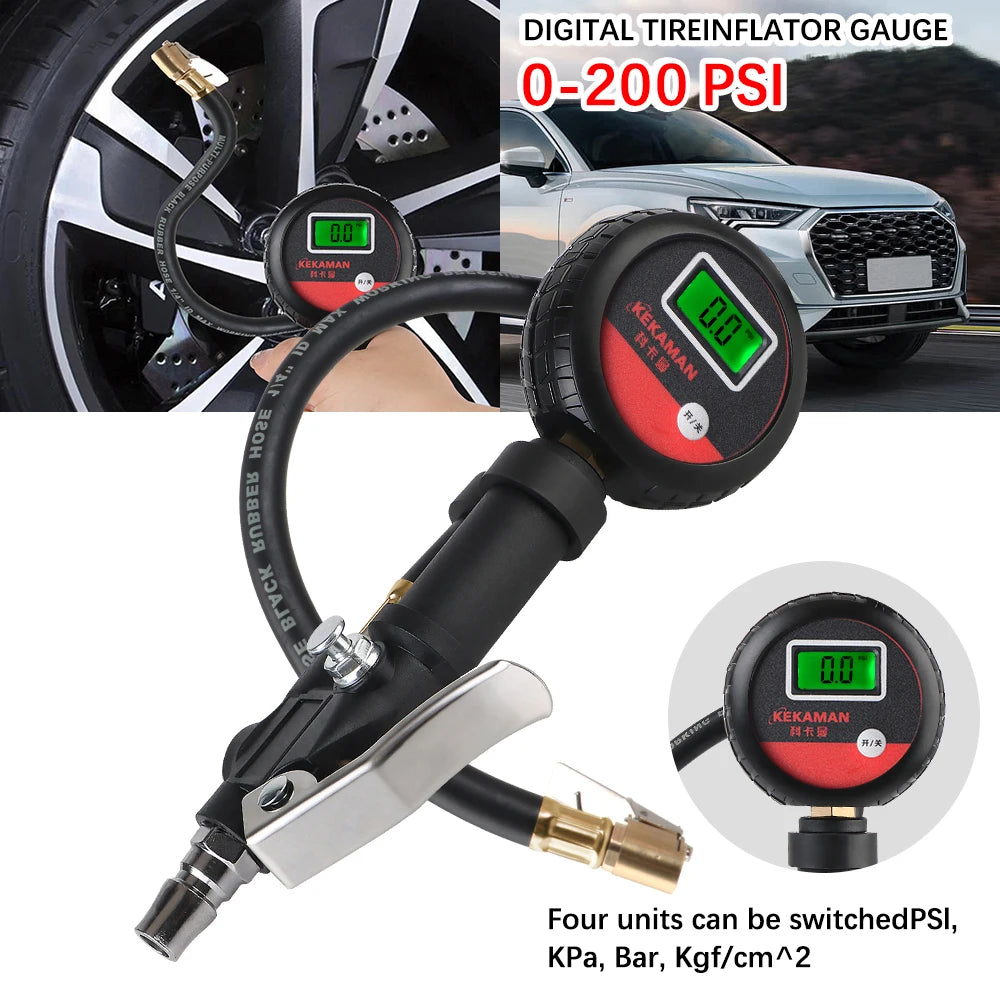 Portale Tire Pressure Gauge Motorcycle Inflator Hose Valve Adapter Digital Tyre Tester for Motor - Automotive LED Light