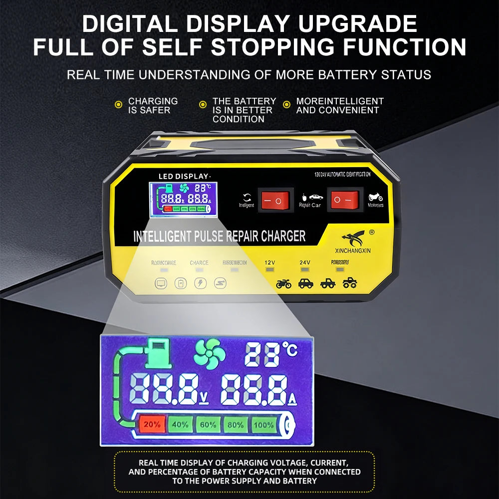 220W Car Battery Chargers 12V 24V 8A Automatic Switch Storage Cell Charging Device Intelligent P - Automotive LED Light