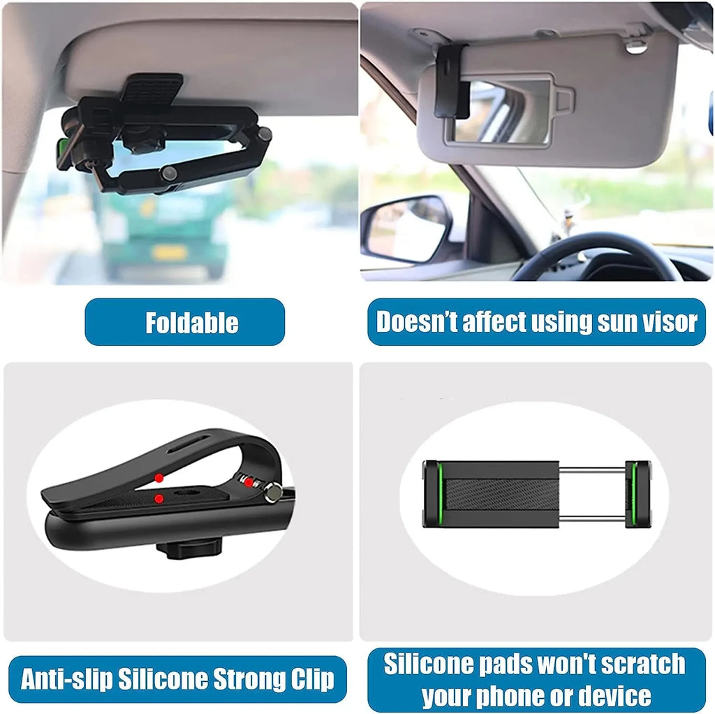 Sun Visor Phone Holder for Car Multifunctional 360° Rotating Sun Visor Cell Phone Holder with IP - Automotive LED Light