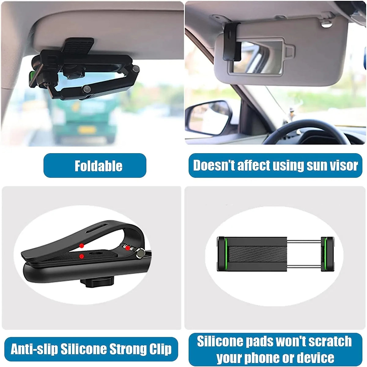 Sun Visor Phone Holder for Car Multifunctional 360° Rotating Sun Visor Cell Phone Holder with IP - Automotive LED Light