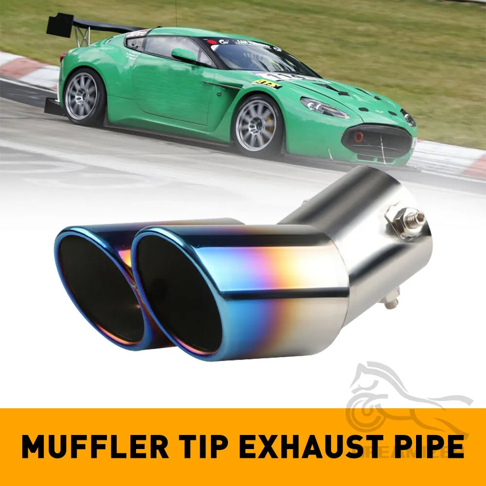 Dual Exhaust Tips Car Tail Pipe Car Muffler For Most Vehicles Exterior Rear Tip Pipe Blue Curved - Automotive LED Light