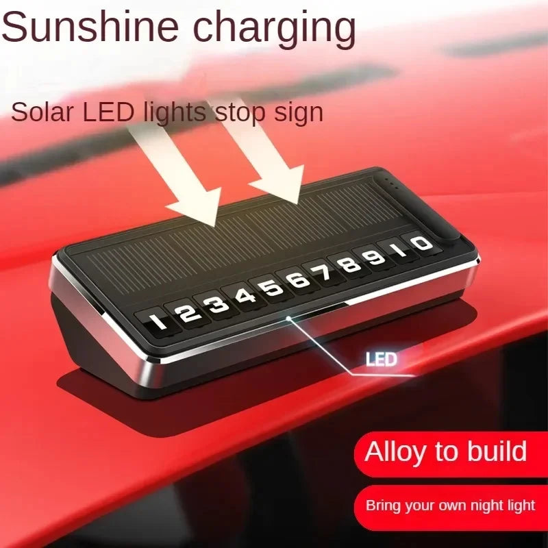 Solar Powered LED Parking Card Holder - Temporary Parking Pass with Multiple Number Options Car  - Automotive LED Light