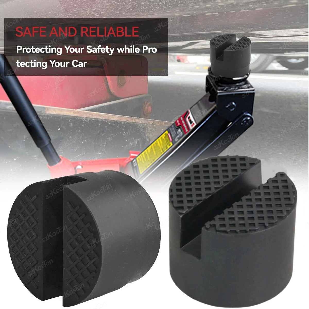 Universal Car Lift Jack Support Stand Rubber Pads Frame Protector Wheel Dolly Slotted Floor Fram - Automotive LED Light