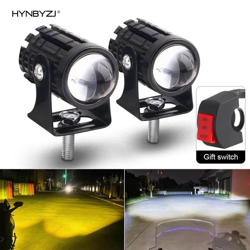 2PCS Motorcycle Mini Driving Light Dual Colo for Headlight Auxiliary Spotlight Lamp R ATV Scoote - LED Motorcycle Light