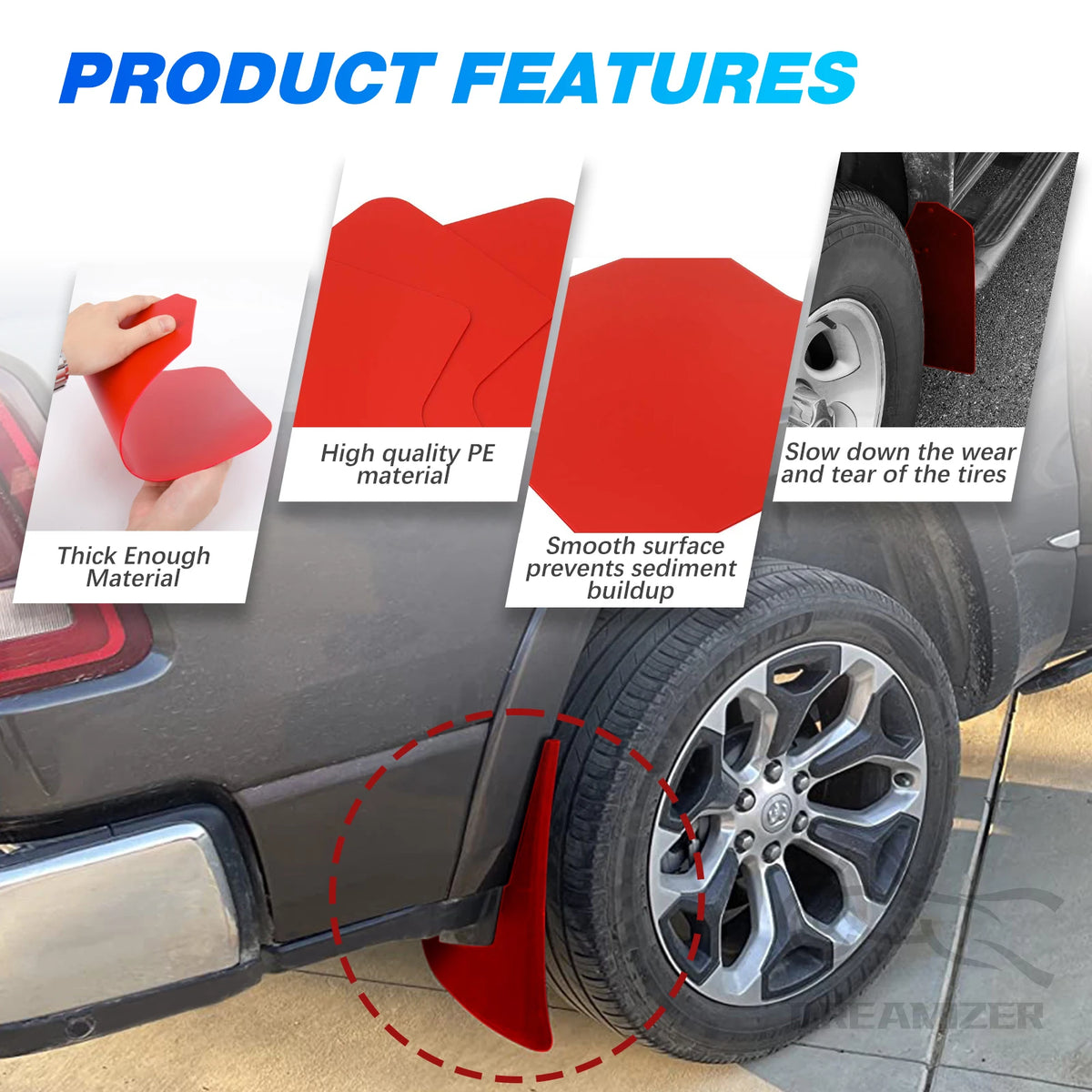 4 PCS Splash Guards Mud Flaps Car Mudguards Fender Cover Flares W/Hardware Universal Front Rear  - Automotive LED Light