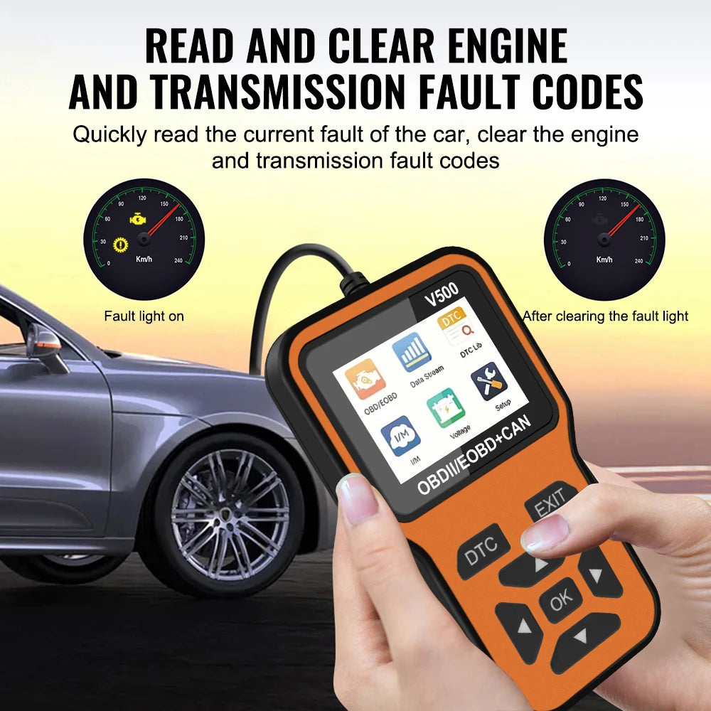 12V OBD2 Code Reader Car Diagnostic Tools OBD II Scanner Check Engine System Tes for OBD2 V500 O2 - Automotive LED Light