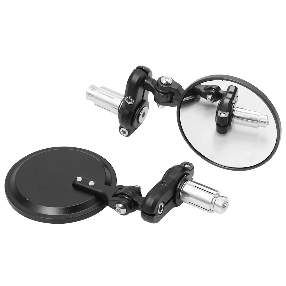 Motorcycle 7/8" 22mm Universal Round Mirrors Handlebar Wing Foldable Mirrors Aluminum Black Hand - Automotive LED Light