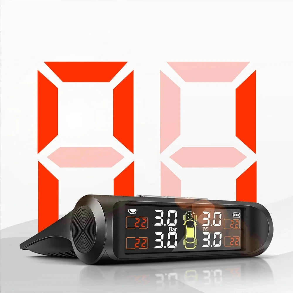 TPMS Car Tire Pressure Monitoring System Solar Charging 4 External Sensor Real-time Display Auto - Automotive LED Light