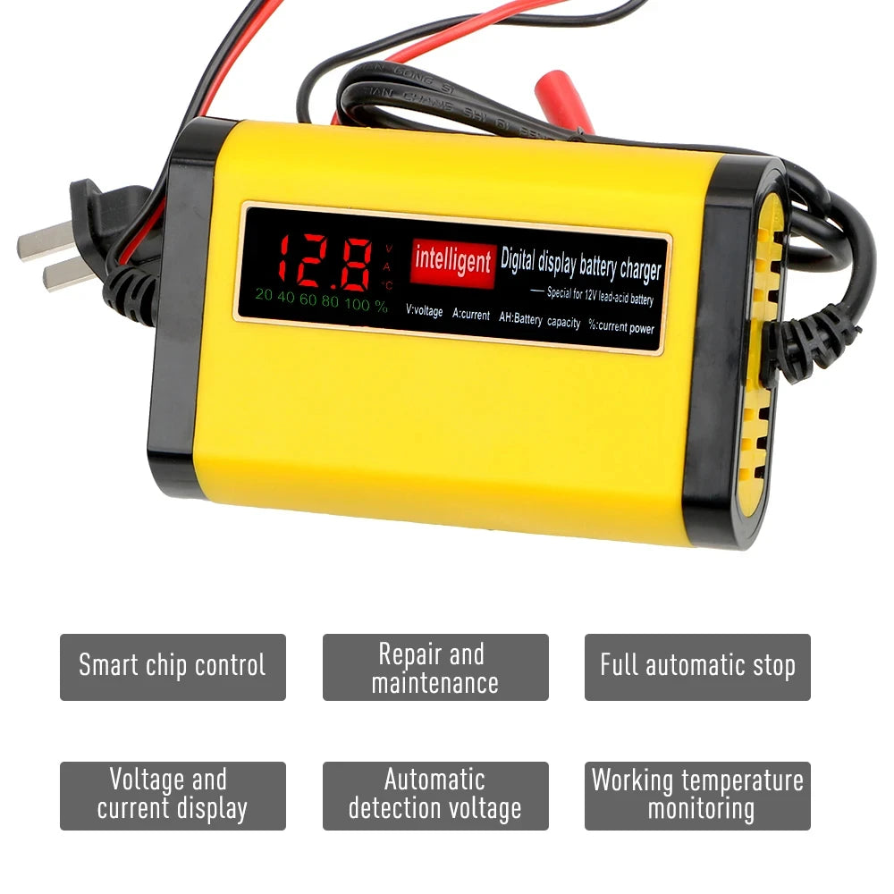 Full Automatic Car Battery Charger Digital LCD Display 2A Fast Charging 3 Stages Lead Acid AGM G - Automotive LED Light