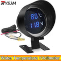 AD Round LCD Digital Display Water Temperature Meter Thermometer Voltmeter Gauge 2in1 Temp Volta - Automotive LED Light
