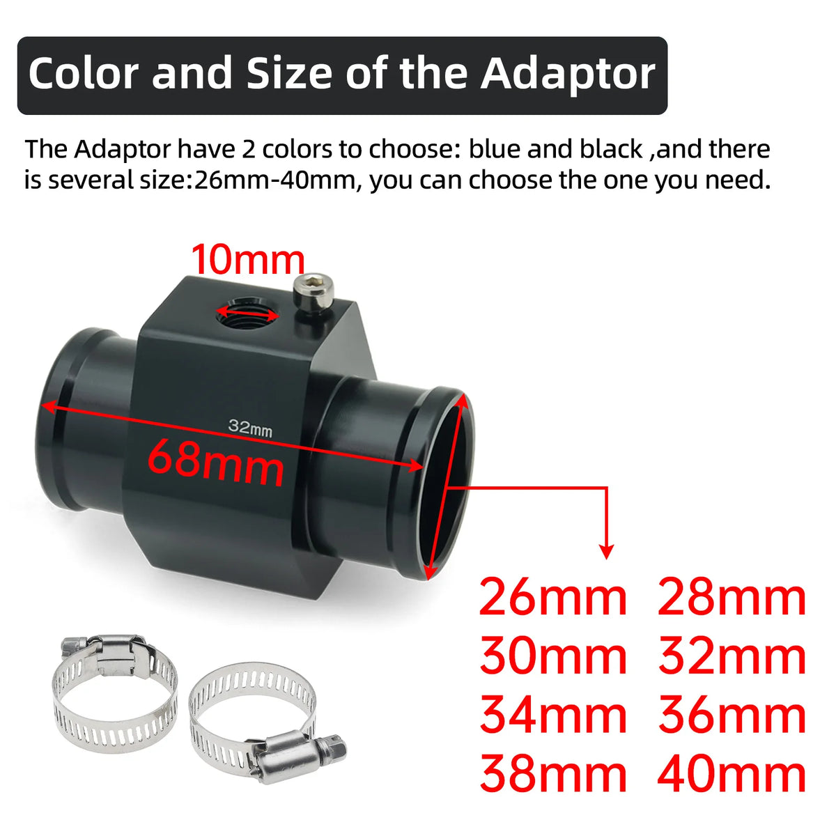 Black Blue Car Water Temp Gauge Radiator Temperature Water Temp Joint Pipe Sensor 40mm 38mm 34mm - Automotive LED Light