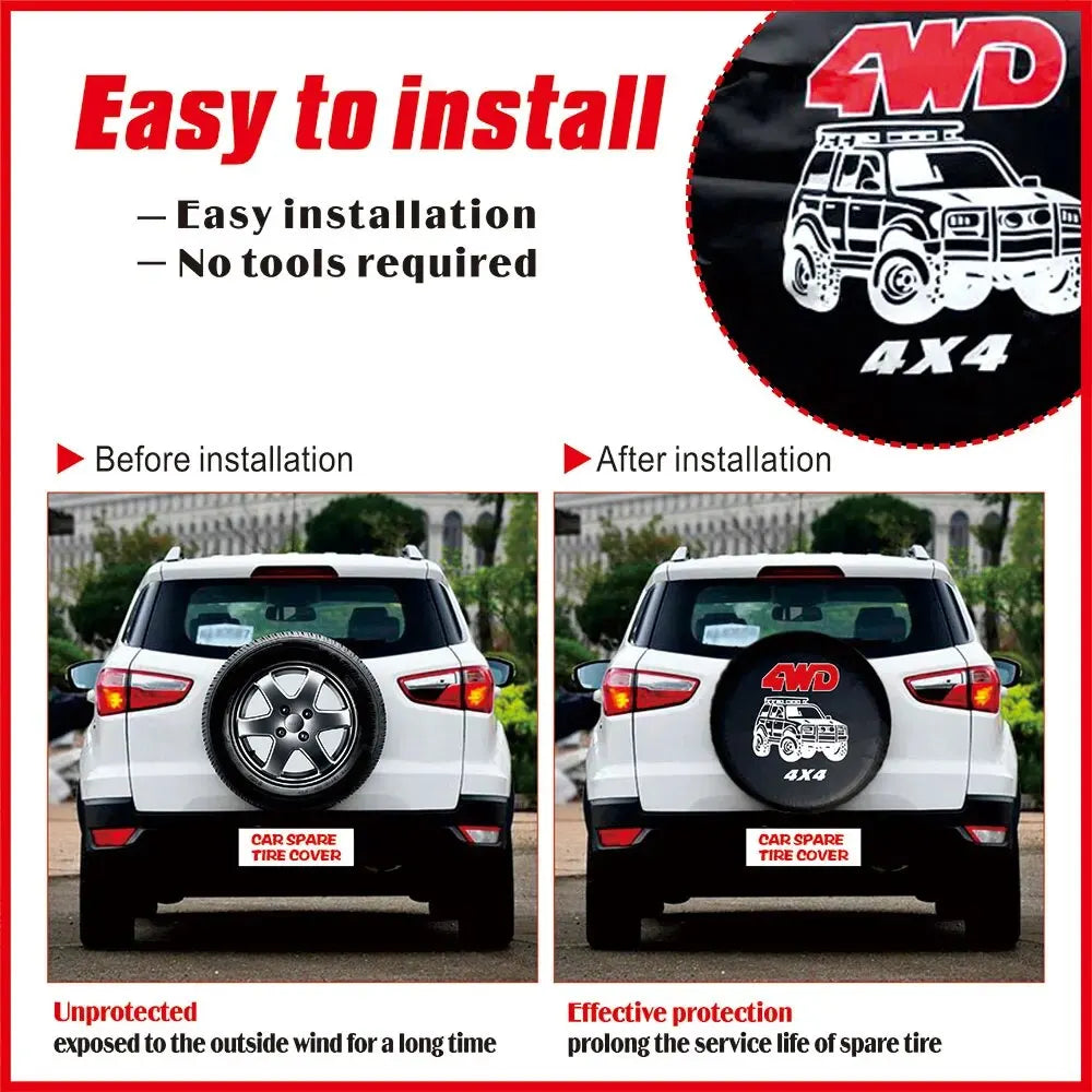 AD Car Tire Cover 14" - 17" Inch 4WD 4x4 PVC Leather Spare Wheel Tire Cover Case Bag Pouch Prote - Automotive LED Light