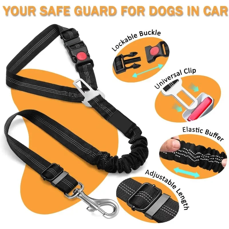 2 in 1 Heavy-Duty Elastic Dog Car Seat Belt Safety Harness, Crash Tested for Pets, Adjustable Tr - Automotive LED Light