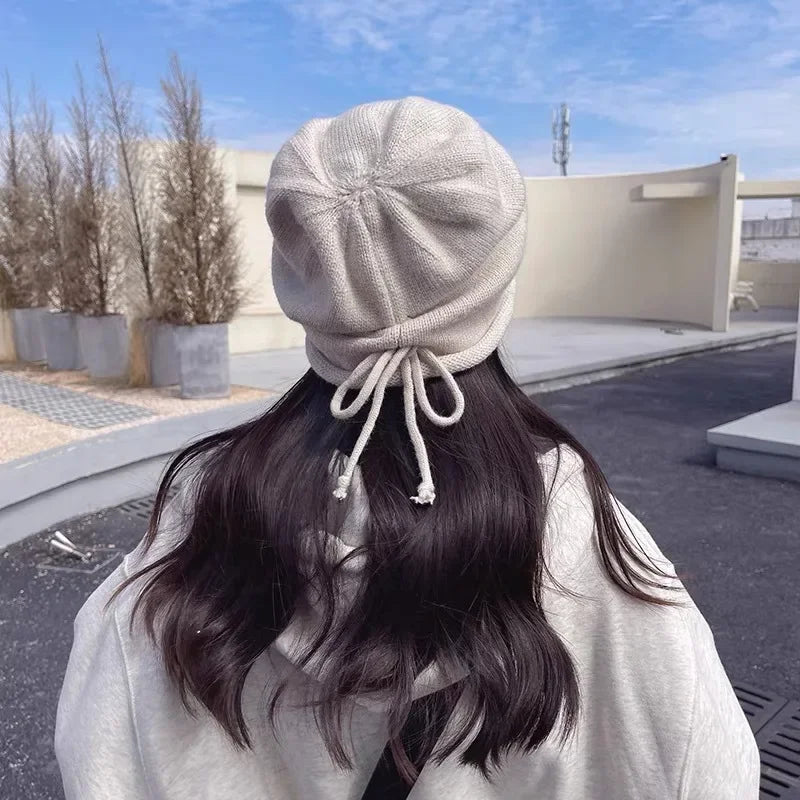 Knitted Bonnet Hoods Female Winter Warm Baggy Slouchy Beanies Hat Women Fashion Drawstring Pullo - Automotive LED Light
