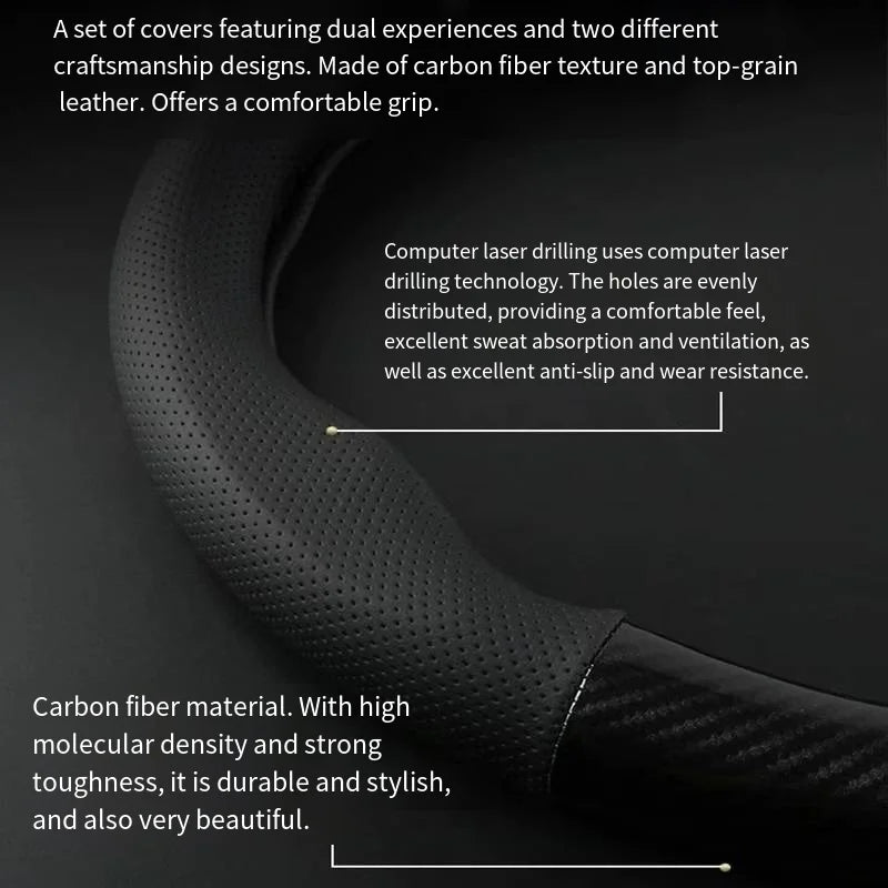 Carbon fiber car steering wheel cover, breathable and sporty, all season universal anti slip and - Automotive LED Light