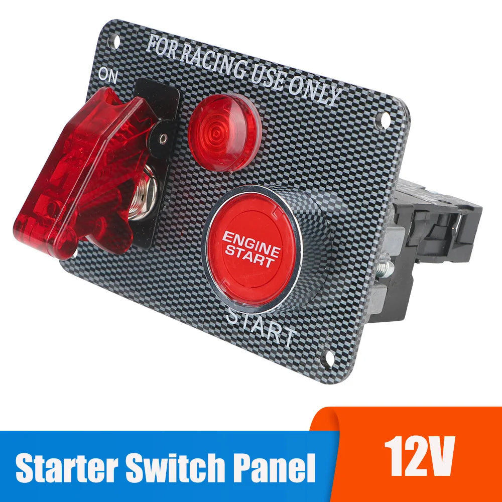 12V Racing Car Starter Start Stop Button Ignition Light Toggle Switch Panel Carbon Fiber Automot - Automotive LED Light