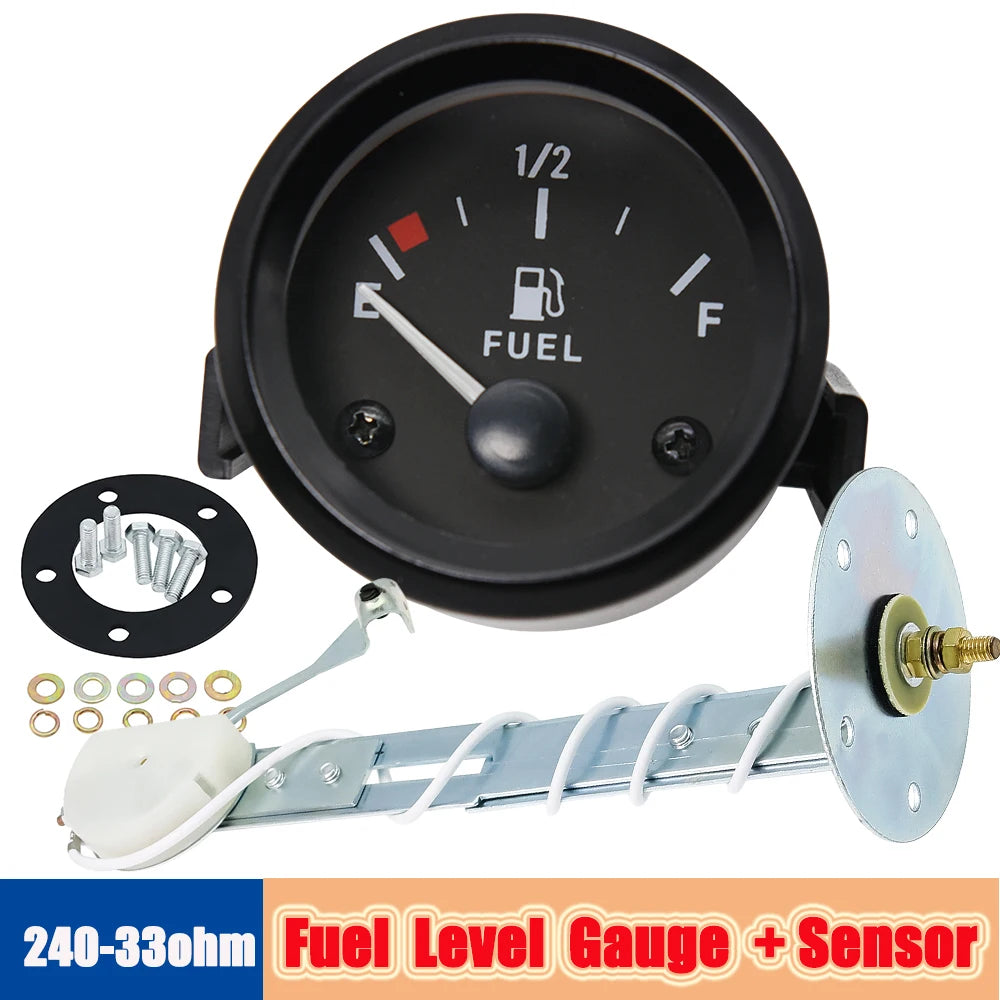 2'' 52mm Universal Fuel Gauge with Fuel level Float Sensor 240-33 ohms Auto Oil Water Tank Level - Automotive LED Light