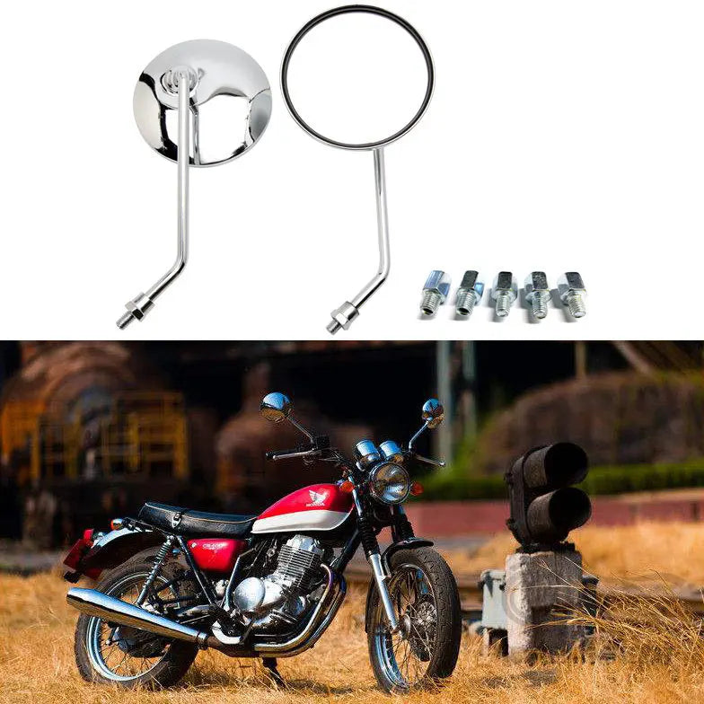 Universal 10mm Motorcycle Rearview Mirrors Scooter Chrome Round Side Mirror For Suzuki GN 125 Ya - Automotive LED Light