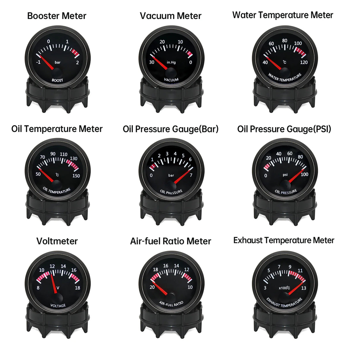 AD 52mm Water Temp/Oil Temp/Voltmeter/Oil Press BAR PSI /Vacuum/Boost Gauge/Air Fuel Ratio/EGT G - Automotive LED Light