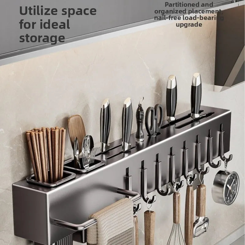 Kitchen Wall‑Mount Storage Shelf Tool‑Free Installation Multifunctional Chopstick Holder for Kni - Automotive LED Light