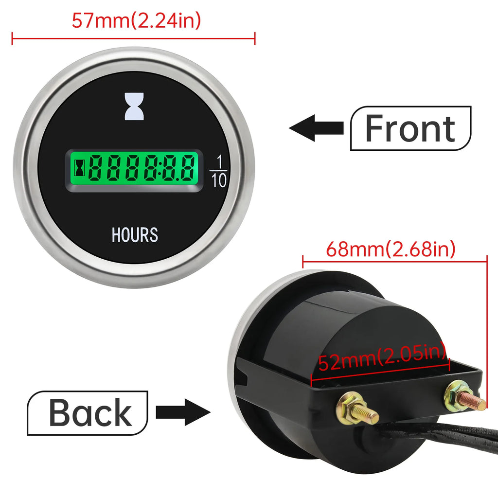 AD 52mm Clock for Car Motorcycle Accessories Hourmeters LCD Hour Meters for Marine Boat Yacht Di - Automotive LED Light