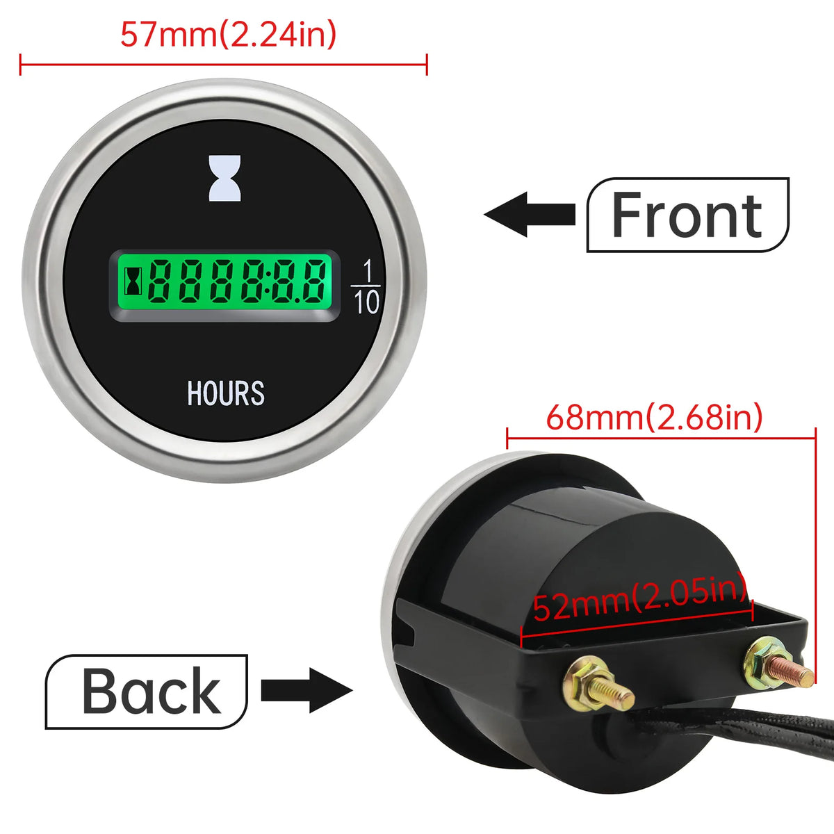 AD 52mm Clock for Car Motorcycle Accessories Hourmeters LCD Hour Meters for Marine Boat Yacht Di - Automotive LED Light