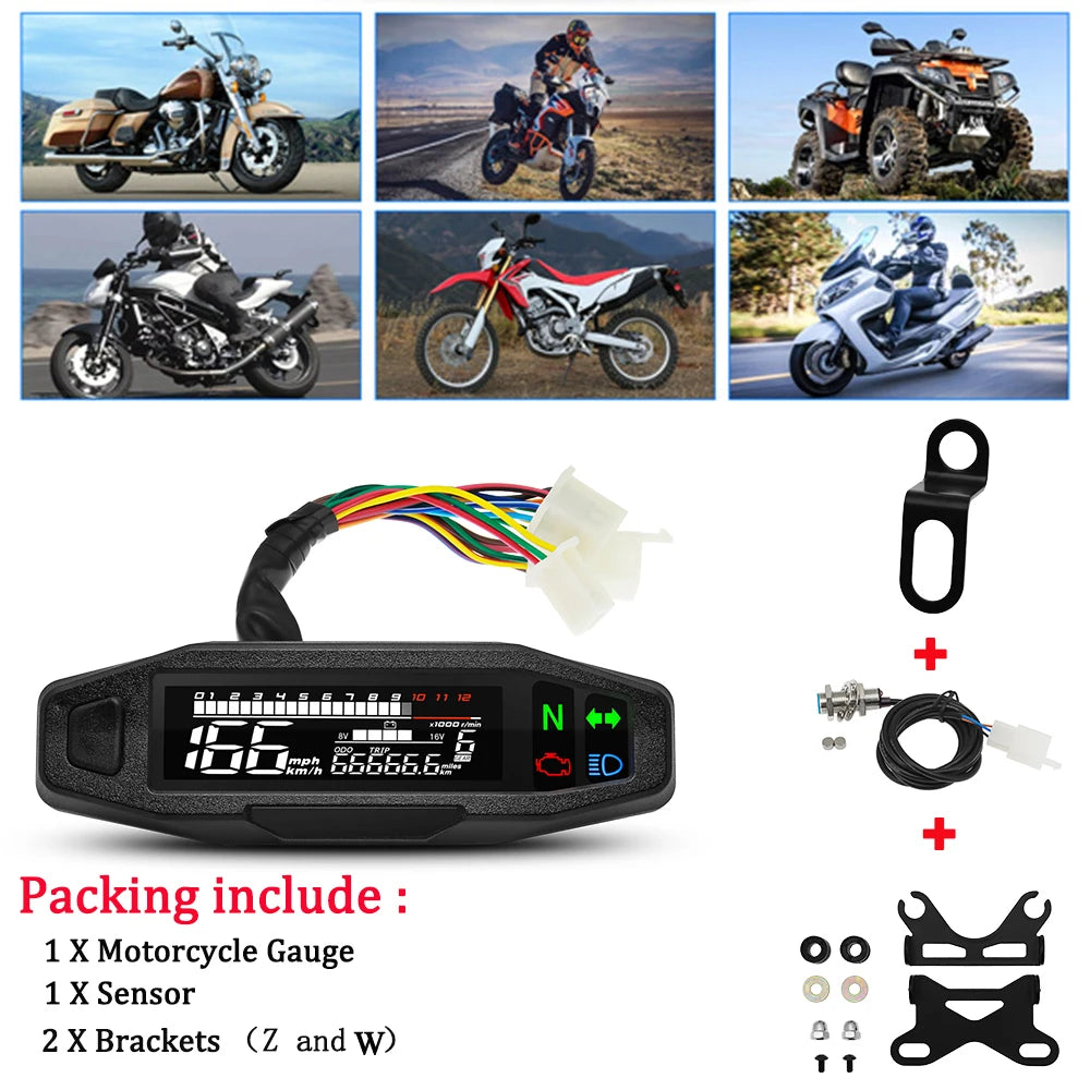 Motorcycle Speedometer Universal Digital Dashboard Instrument with Turn Signal Light Km/h Hour M - LED Motorcycle Light