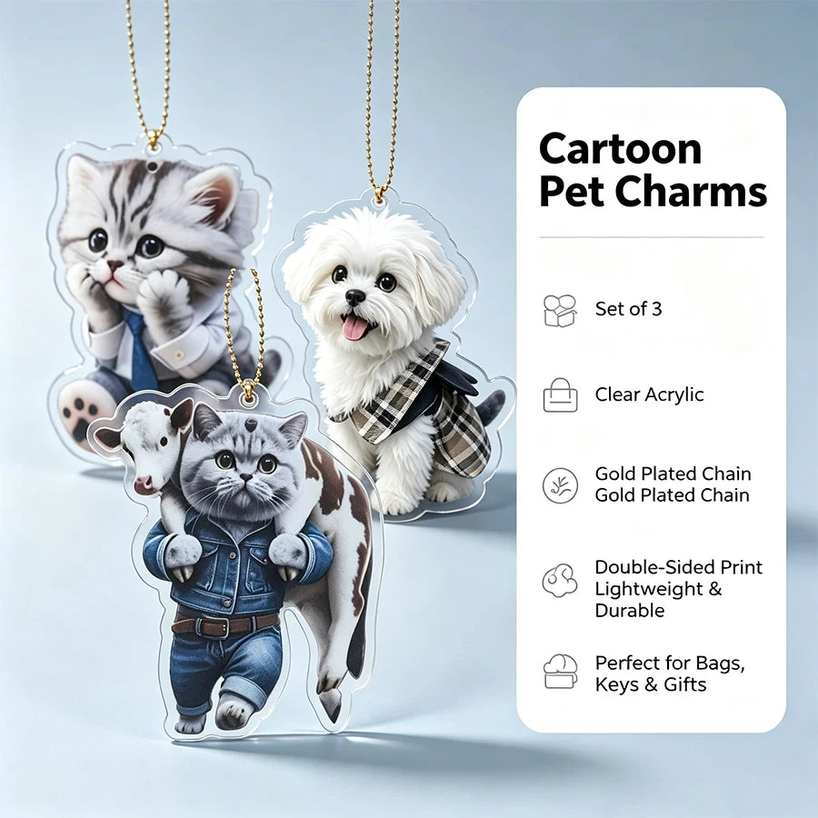 Cute Cat Dog Acrylic Hanging Ornament Cartoon Pet Pendant for Car Rearview Mirror Bag Decoration - Automotive LED Light