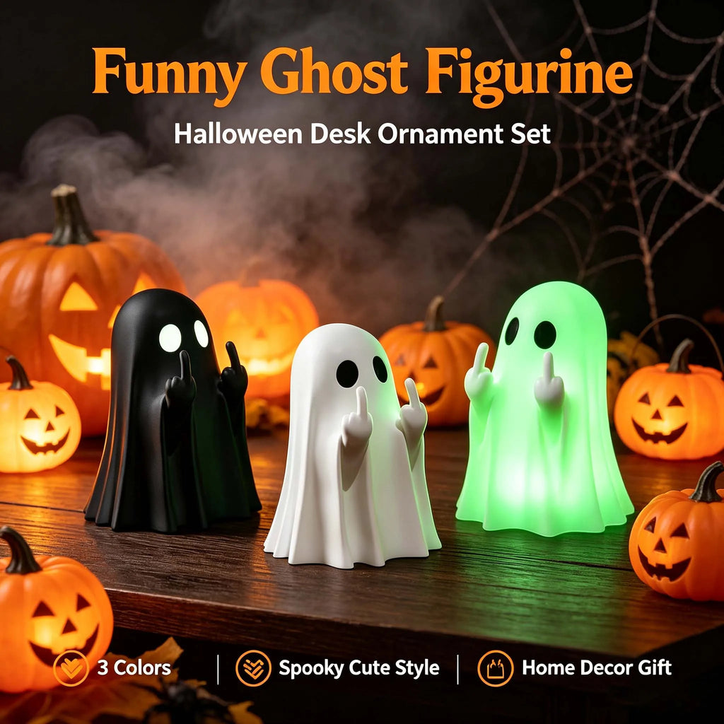 Funny Middle Finger Ghost Figurine Mini Resin Halloween Decor Spooky Statue for Office Desk Pran - Automotive LED Light
