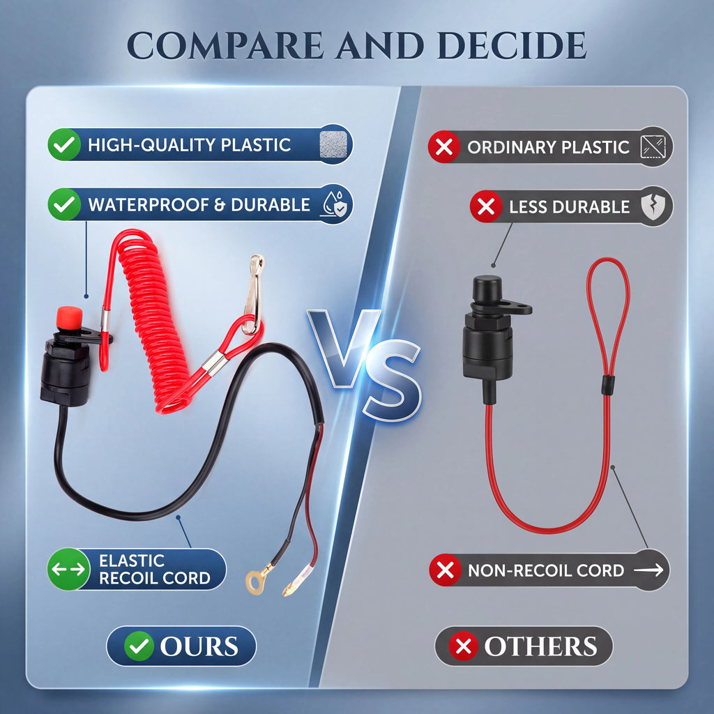 Boat Outboard Switch Engine Motor Lanyard Kill Urgent Stop Button Safety Connector Cord Compatib - Automotive LED Light
