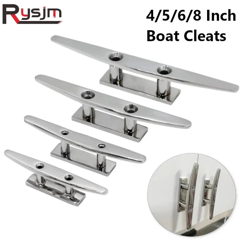4' 5' 6' 8' Low Flat Cleat 316 Stainless Steel 2 Hole Hardware Boat Cleats for Marine Boat Deck  - Automotive LED Light