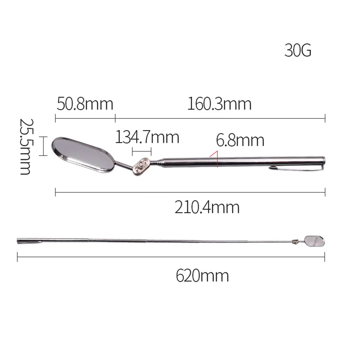 Telescoping Inspection Mirror Extendable for Extra Checking Observing tools Vehicle Small Detail - Automotive LED Light