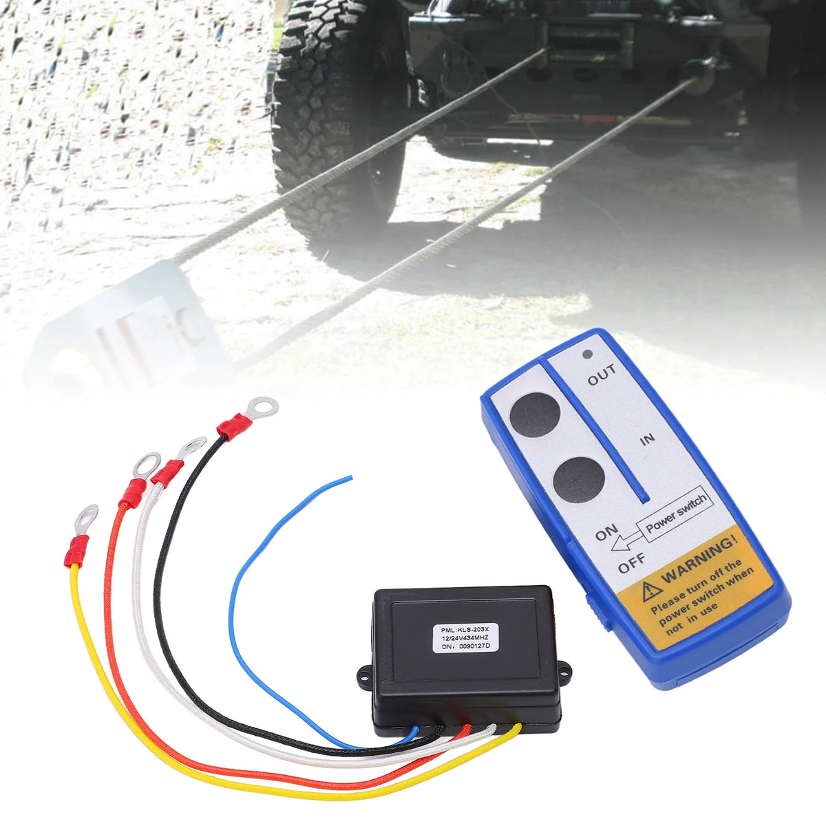 Universal Winch Wireless Remote Control Switch Kit with Receiver 12V 24V for Truck Jeep ATV SUV - Automotive LED Light