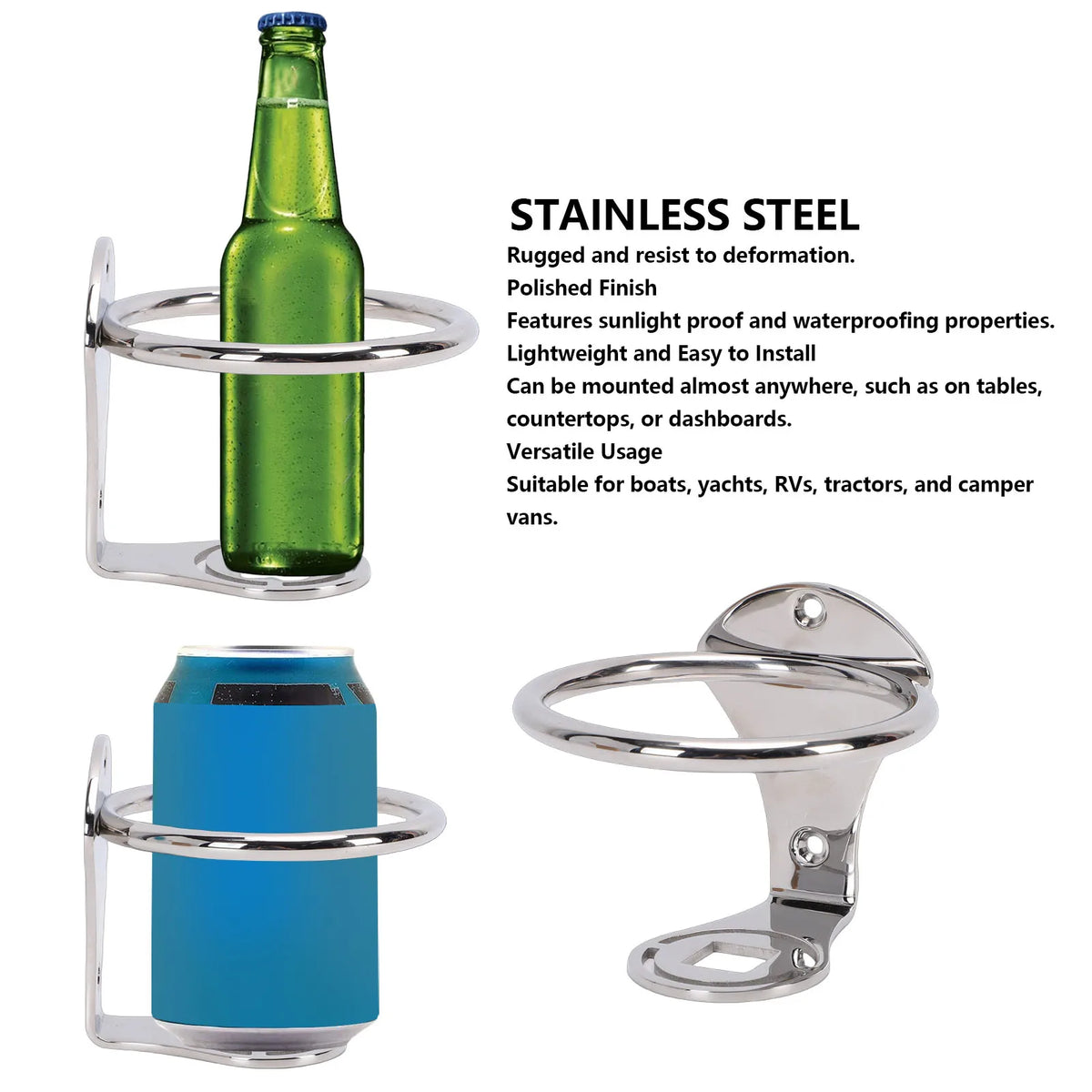 Stainless Steel Boat Ring Cup Drink Holder Universal Drinks Holders 85mm For Marine Yacht Truck  - Automotive LED Light