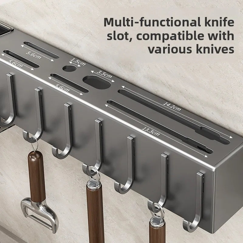 Kitchen Wall‑Mount Storage Shelf Tool‑Free Installation Multifunctional Chopstick Holder for Kni - Automotive LED Light