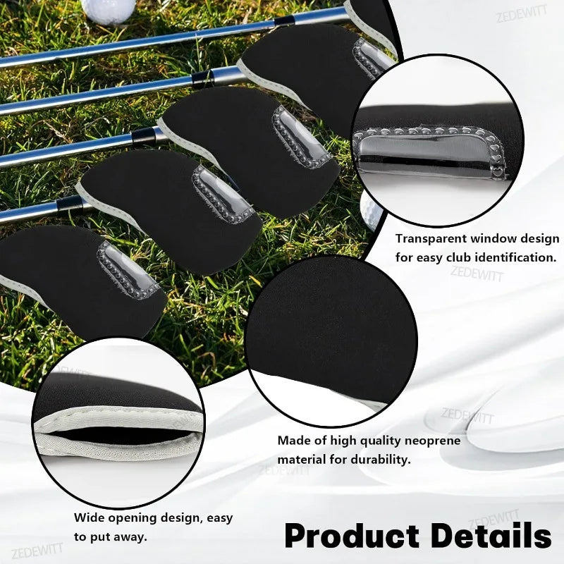 Premium Soft Durable 10Pcs Set Golf Iron Headcovers Visible Window Sleeve Protector Fit All Bran - Automotive LED Light